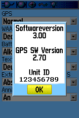 GPSmap 60CSx Softwarversion wird angezeigt