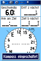 Kompass wieder einschalten während 3 Sekunden PAGE Taste gedrückt halten