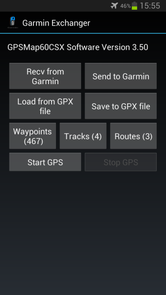 Garmin Exchanger - vom Android Smartphone GPX Tracks ins Garmin GPSmap 60CSx kopieren