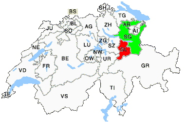 Glarus und Sankt Gallen Landkarte Schweiz mit Kanton
