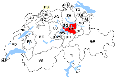 Schweiz mit Kanton Schwyz Landkarte