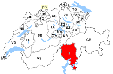 Landkarte der Schweiz mit Kanton Tessin