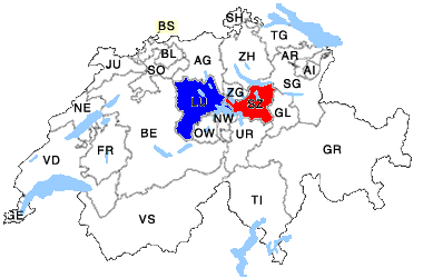 Landkarte Schweiz mit Kanton Luzern und Schwyz
