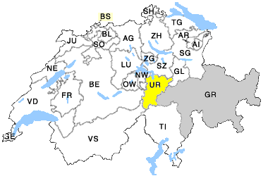 Karte Kantone Uri und Graubünden die Schweizer Landkarte